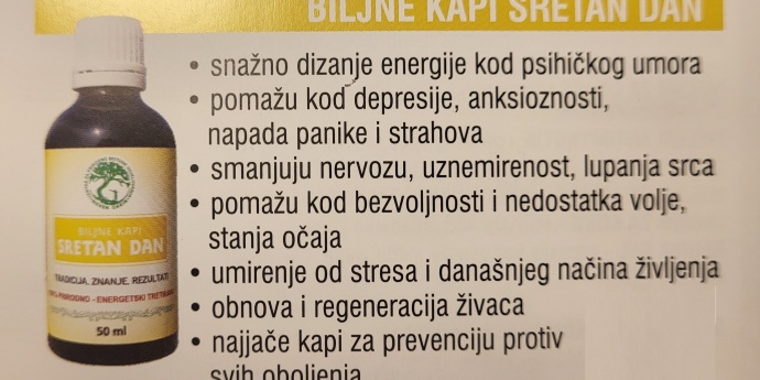 Biljne kapi SRETAN DAN - anksioznost, panika, strahovi, depresija